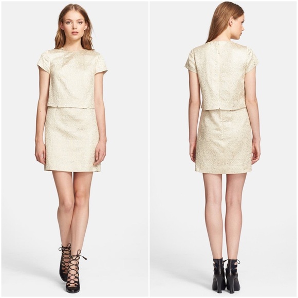 Tory Burch Dresses & Skirts - Tory Burch Brielle Metallic Brocade Mock Two Piece Dress in Sandshell